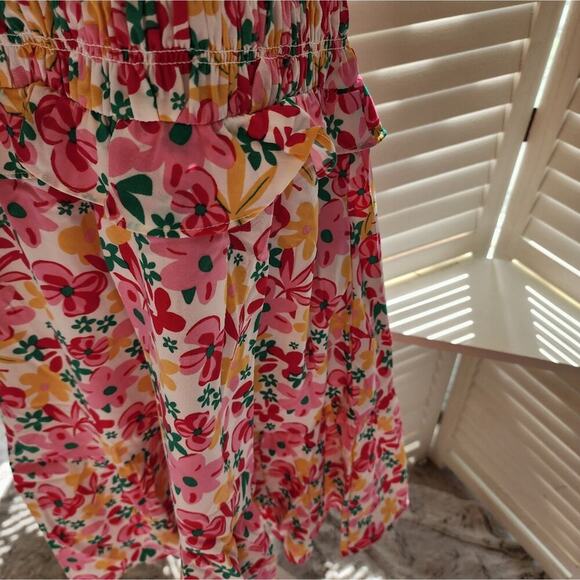 FLORAL NWOT MULTI COLOR PEPLUM RUFFLE CAP SLEEVE SMOCKED DRESS MULTIPLE … - Picture 4 of 7